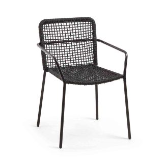 LAFORMA Boomer spisebordsstol m. armlæn - mørkegrå reb og grå stål