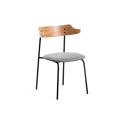 LAFORMA Olympia spisebordsstol m. armlæn - lysegrå stof, natur træ og metal