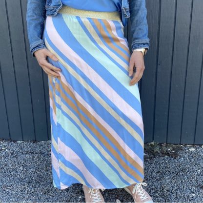 Nederdel blå m/ farvede striber "Happy Skirt" - Costamani