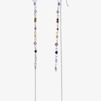 Petit Gemstones with Long Chain Earring - Silver - Stine A - Sølv One Size