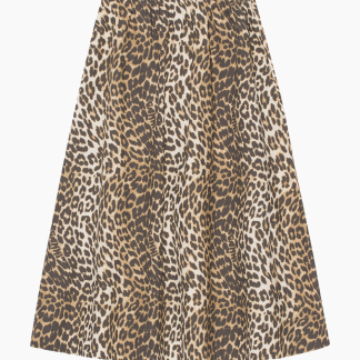 Printed Cotton Elasticated Maxi Skirt - Big Leopard Almond Milk - GANNI - Leopard XS