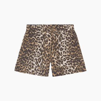 Printed Cotton Elasticated Shorts - Big Leopard Almond Milk - GANNI - Leopard XS