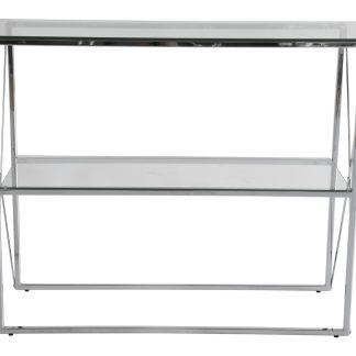 RGE Cross konsolbord - glas/sølv glas/metal, m. 1 hylde (110x35)