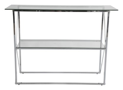 RGE Cross konsolbord - glas/sølv glas/metal, m. 1 hylde (110x35)