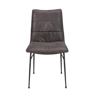 ROWICO Bayland spisebordsstol - mørkebrunt stof m. læderlook og sorte metalben