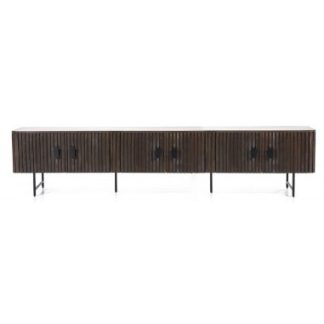 Remi TV bord i metal og mangotræ B250 cm - Sort/Mørkebrun