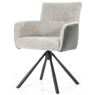 Sef rotérbar spisebordsstol i læder og polyester H86 cm - Sort/Beige/Mørkegrå