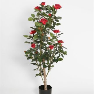 Silkeplanter kunstig rosentræ med røde blomster H120 cm