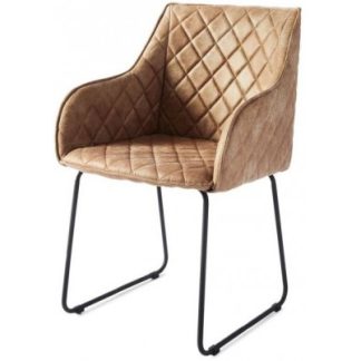 Spisebordsstol i pellini læder og metal H83 cm - Sort/Camel