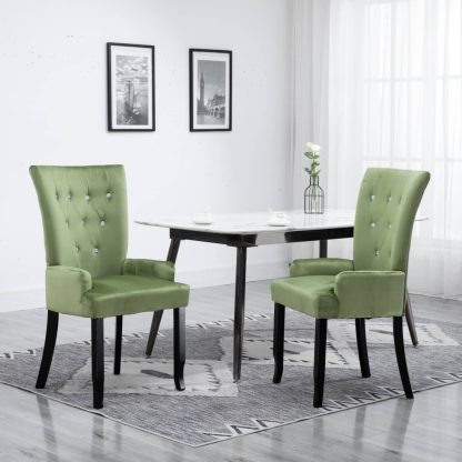 Spisebordsstol med armlæn fløjl lysegrøn