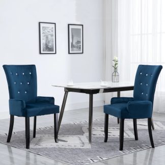 Spisebordsstol med armlæn fløjl mørkeblå