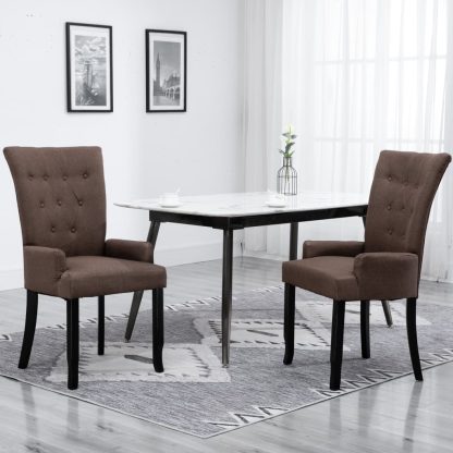 Spisebordsstol med armlæn stof brun