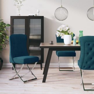 Spisebordsstole 2 stk. 53x52x98 cm fløjl rustfrit stål blå