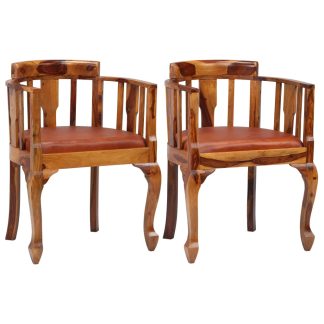 Spisebordsstole 2 stk. ægte læder og massivt sheeshamtræ