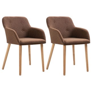 Spisebordsstole 2 stk. brunt stof og massivt egetræ