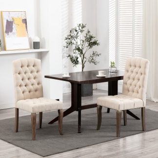 Spisebordsstole 2 stk. hør-look stof beige