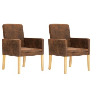 Spisebordsstole 2 stk. imiteret ruskind brun