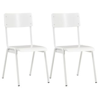Spisebordsstole 2 stk. massivt krydsfinér stål hvid