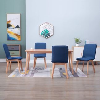 Spisebordsstole 4 stk. blåt stof massivt egetræ