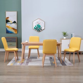 Spisebordsstole 4 stk. gult stof massivt egetræ