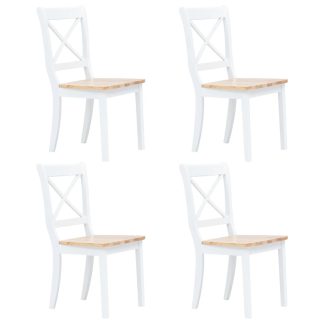 Spisebordsstole 4 stk. massivt gummitræ hvid og lyst træ