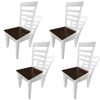 Spisebordsstole 4 stk. massivt træ og MDF hvid og brun