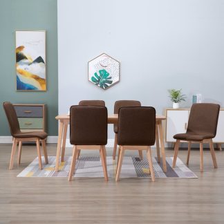 Spisebordsstole 6 stk. brunt stof massivt egetræ