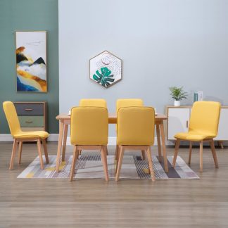 Spisebordsstole 6 stk. gult stof massivt egetræ