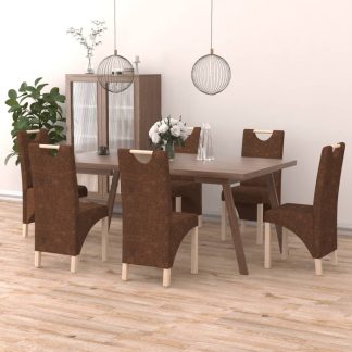 Spisebordsstole 6 stk. imiteret ruskind brun