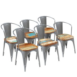 Spisebordsstole 6 stk. massivt genbrugstræ