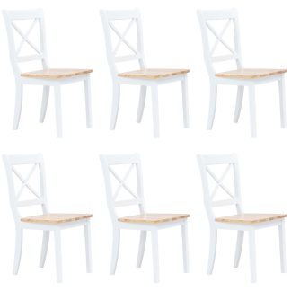 Spisebordsstole 6 stk. massivt gummitræ hvid og lyst træ