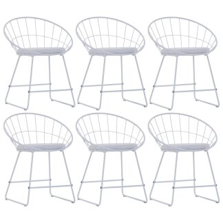 Spisebordsstole 6 stk. med sæder i kunstlæder stål hvid