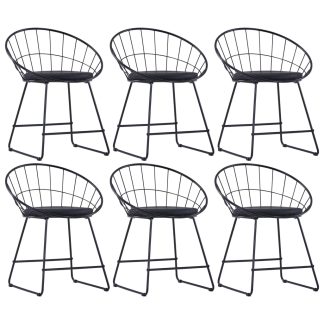 Spisebordsstole 6 stk. med sæder i kunstlæder stål sort