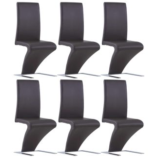 Spisebordsstole 6 stk. zigzagform kunstlæder brun