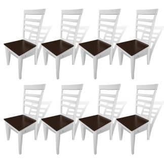 Spisebordsstole 8 stk. massivt træ og MDF brun og hvid