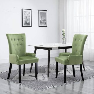 Spisebordsstole med armlæn 2 stk. fløjl lysegrøn
