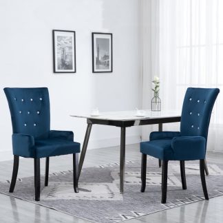 Spisebordsstole med armlæn 2 stk. fløjl mørkeblå