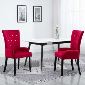 Spisebordsstole med armlæn 2 stk. fløjl rød
