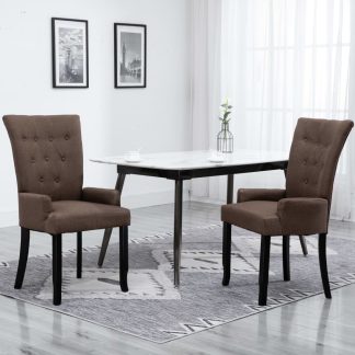 Spisebordsstole med armlæn 2 stk. stof brun