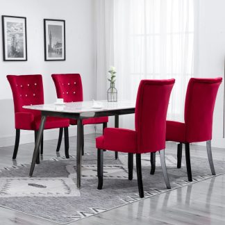 Spisebordsstole med armlæn 4 stk. fløjl rød