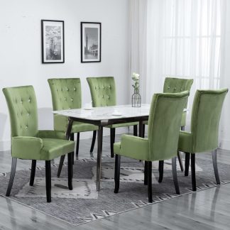 Spisebordsstole med armlæn 6 stk. fløjl lysegrøn
