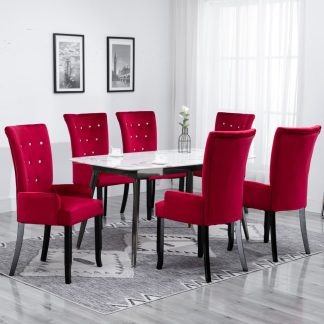 Spisebordsstole med armlæn 6 stk. fløjl rød