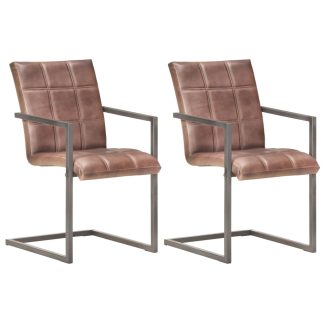 Spisebordsstole med cantilever 2 stk. ægte læder rustikbrun