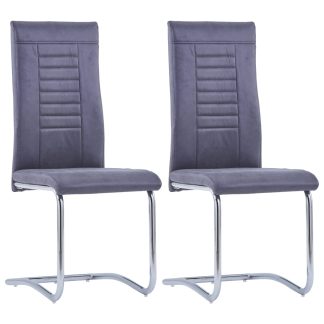 Spisebordsstole med cantilever 2 stk. imiteret ruskind grå