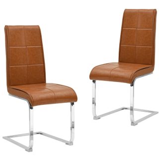 Spisebordsstole med cantilever 2 stk. kunstlæder blank brun