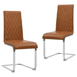 Spisebordsstole med cantilever 2 stk. kunstlæder blank brun