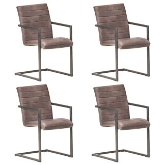 Spisebordsstole med cantilever 4 stk. ægte læder brun