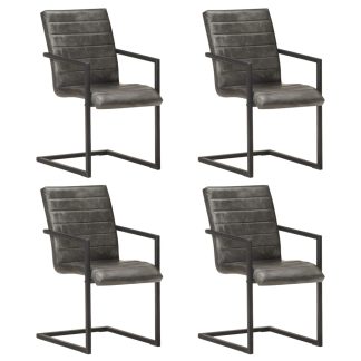 Spisebordsstole med cantilever 4 stk. ægte læder grå