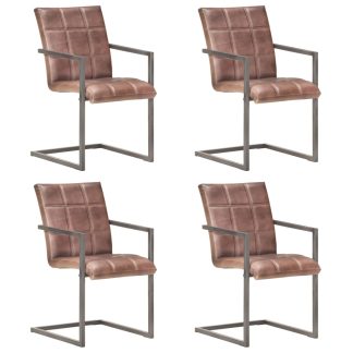 Spisebordsstole med cantilever 4 stk. ægte læder rustikbrun