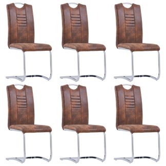Spisebordsstole med cantilever 6 stk. imiteret ruskind brun